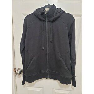 Athleta Black Zip-Up Hoodie Sweatshirt With Drawstring Hood Size L